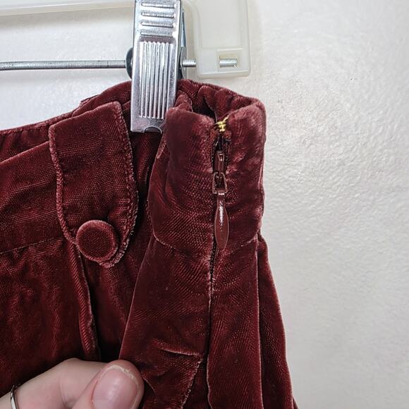 Sezane Dark Pink Crushed Velvet High Waisted Wide Leg Tyler Pants Size 10 - Picture 5 of 11